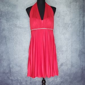 Betsy & Adam Red Halter Knee Length Formal Size 10